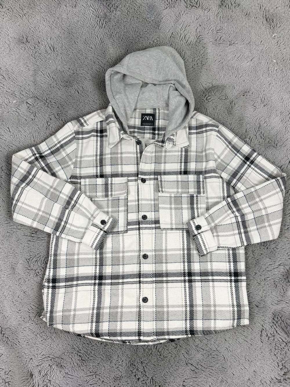Zara Men's Plaid Flannel Hooded Overshirt Sz XL